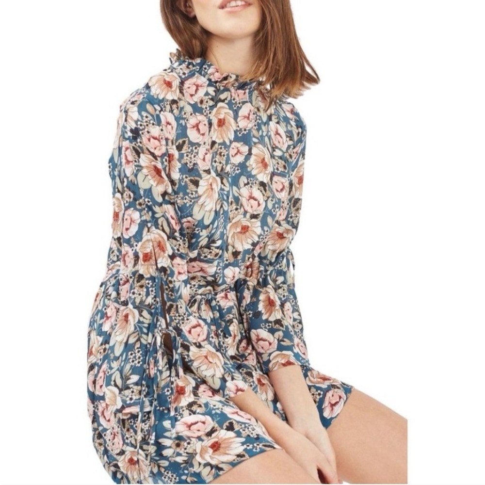 Topshop Floral Blue and Pink Midi Dress